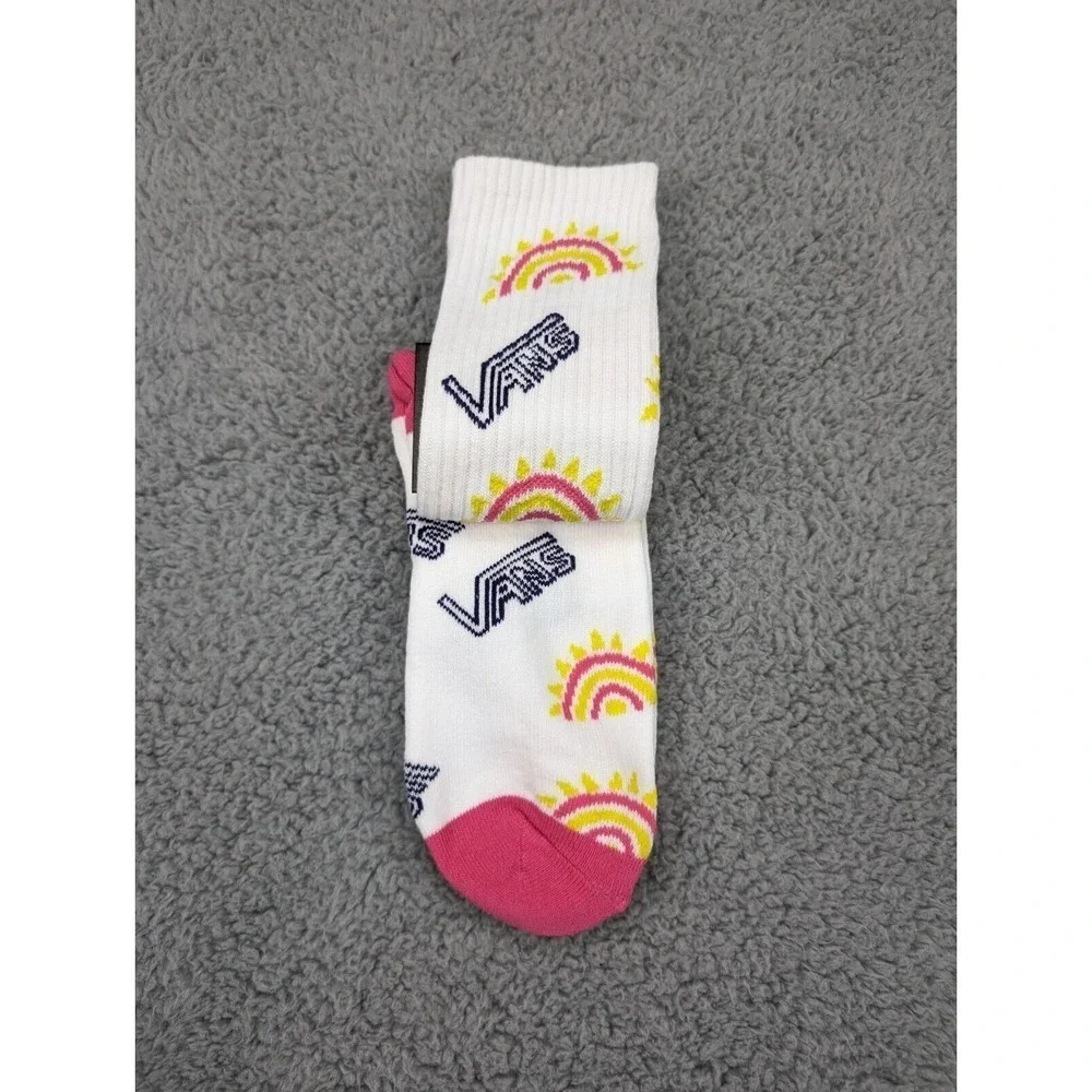 Vans Crew Socks Mens Womens 6.5-9 White Pink Rainbow Sunshine All Over Print New
